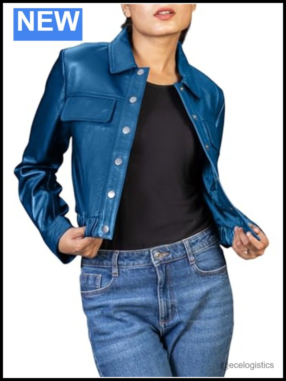 Genuine Leather Cropped Moto Biker Jacket Women's Button Front